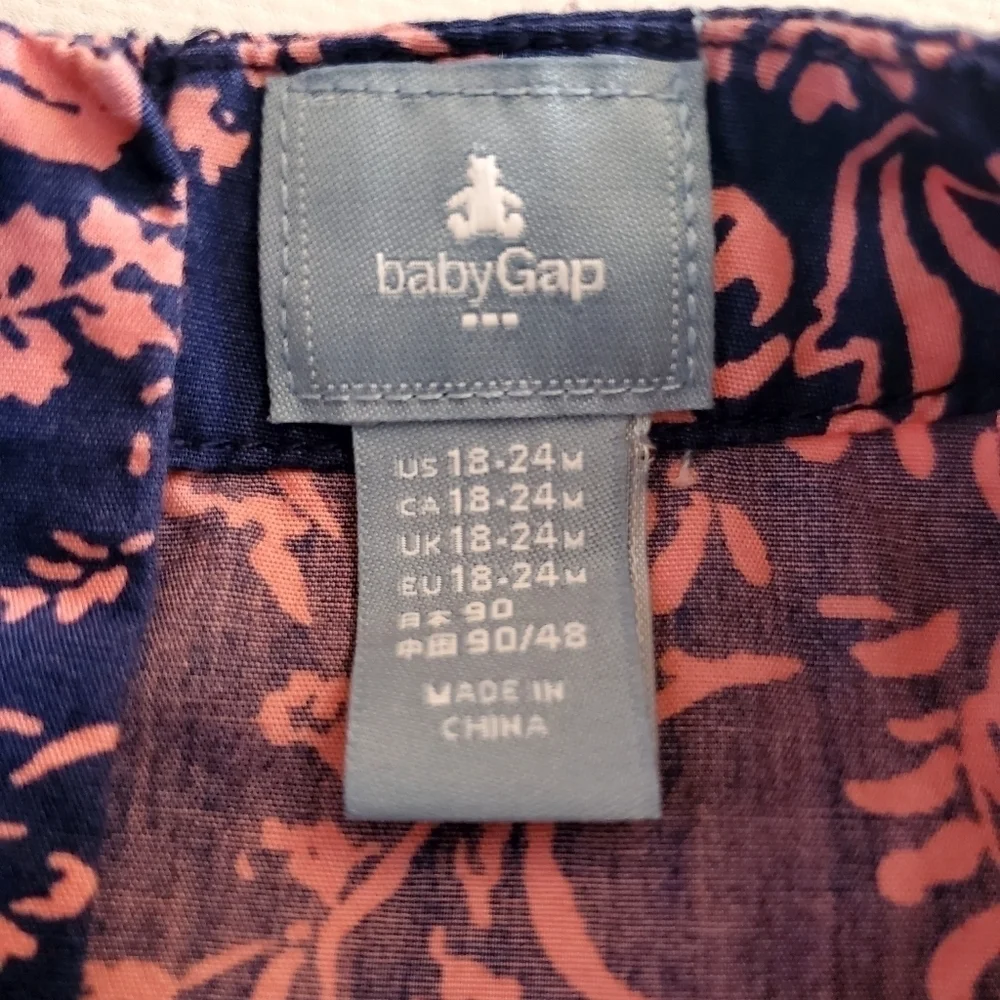 K1030 * Baby Gap Foxes & Lillies Empire Waist Blouse Blue Pink Size 18/24M